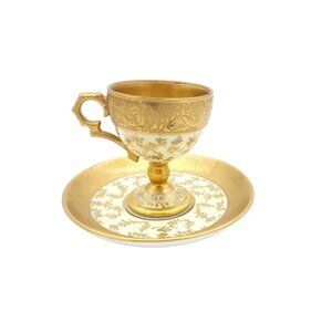 Vintage Original Arnart‎ Creation Japan Footed Tea Cup And Saucer Gold Ivory